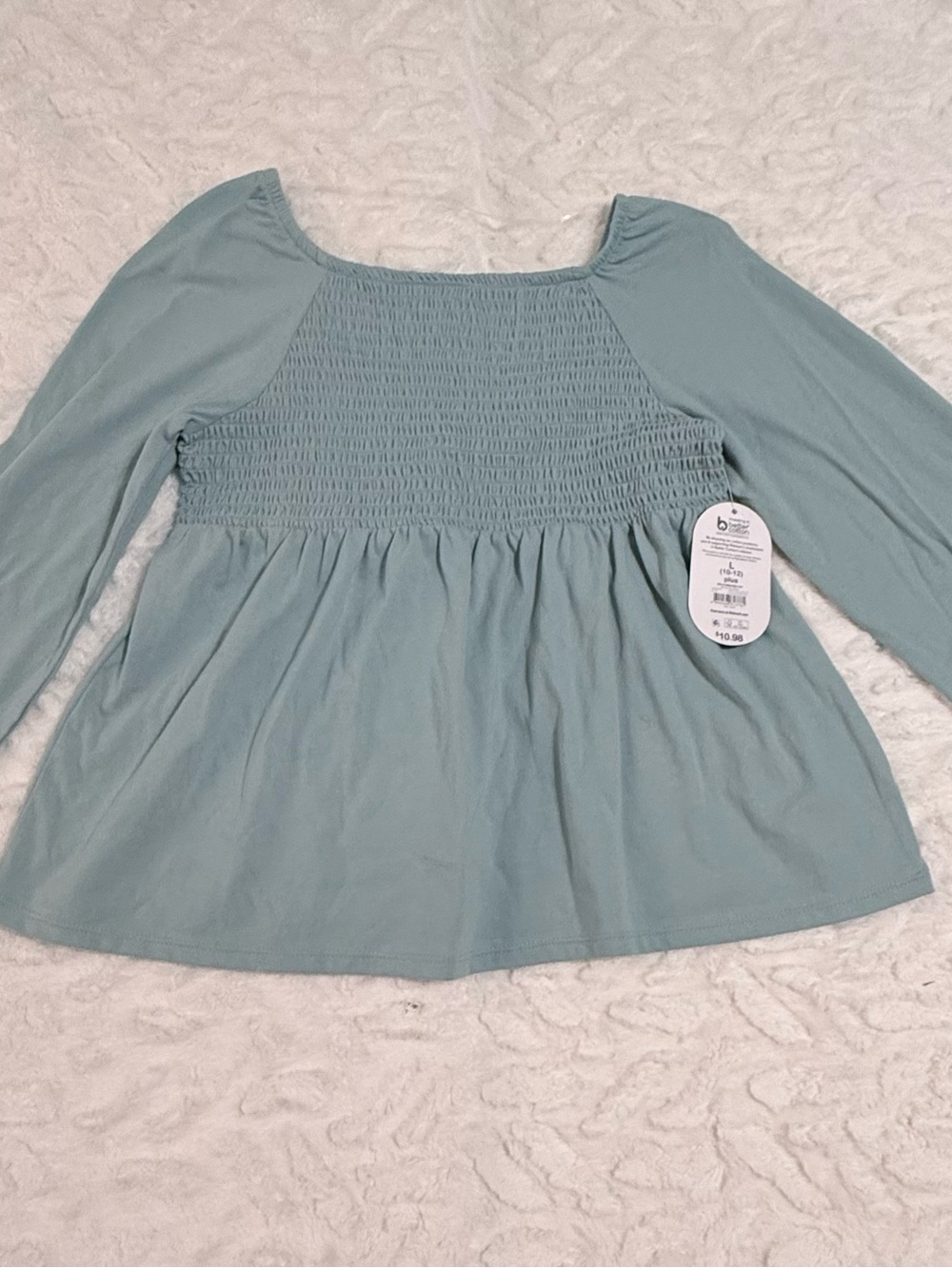 wonder nation Sage Green Smocked Peplum Long-Sleeve Top- Size L (10-12) Plus-NWT